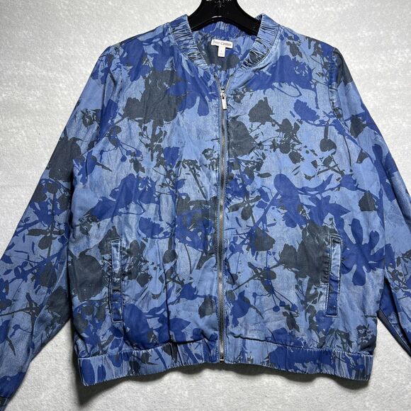Juicy Couture Jacket Womens Large Floral Blue Full Zip Collared Lyocell Pockets - Picture 2 of 10